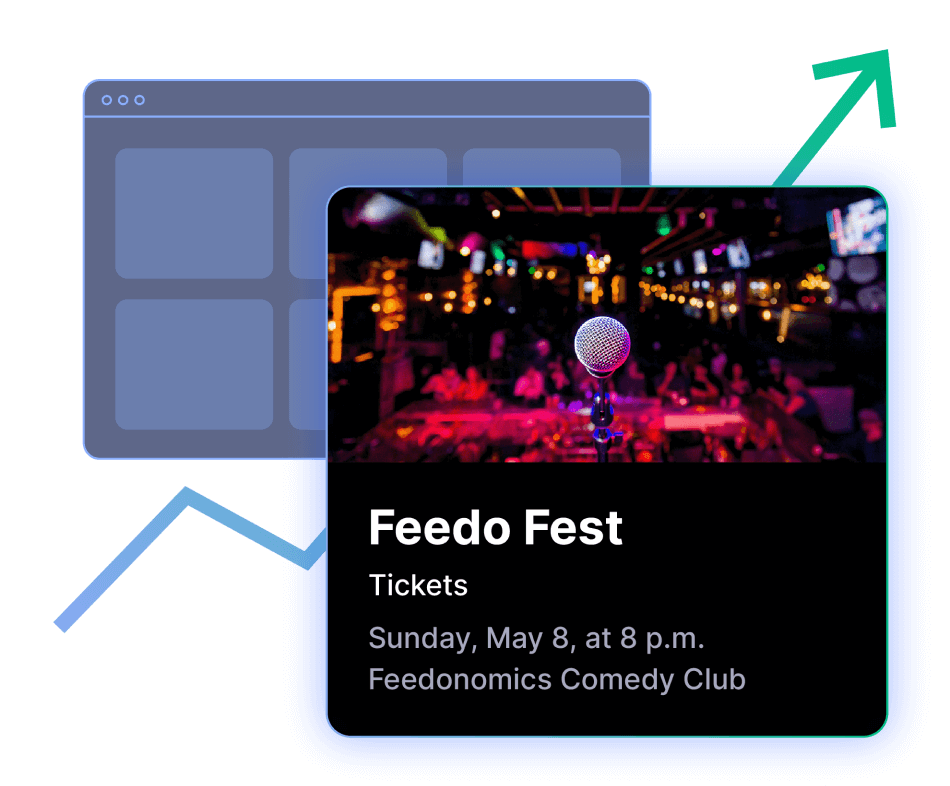 Microphone on stage at a comedy club, displayed in an event ticket interface, representing dynamic image cropping for an event listing.