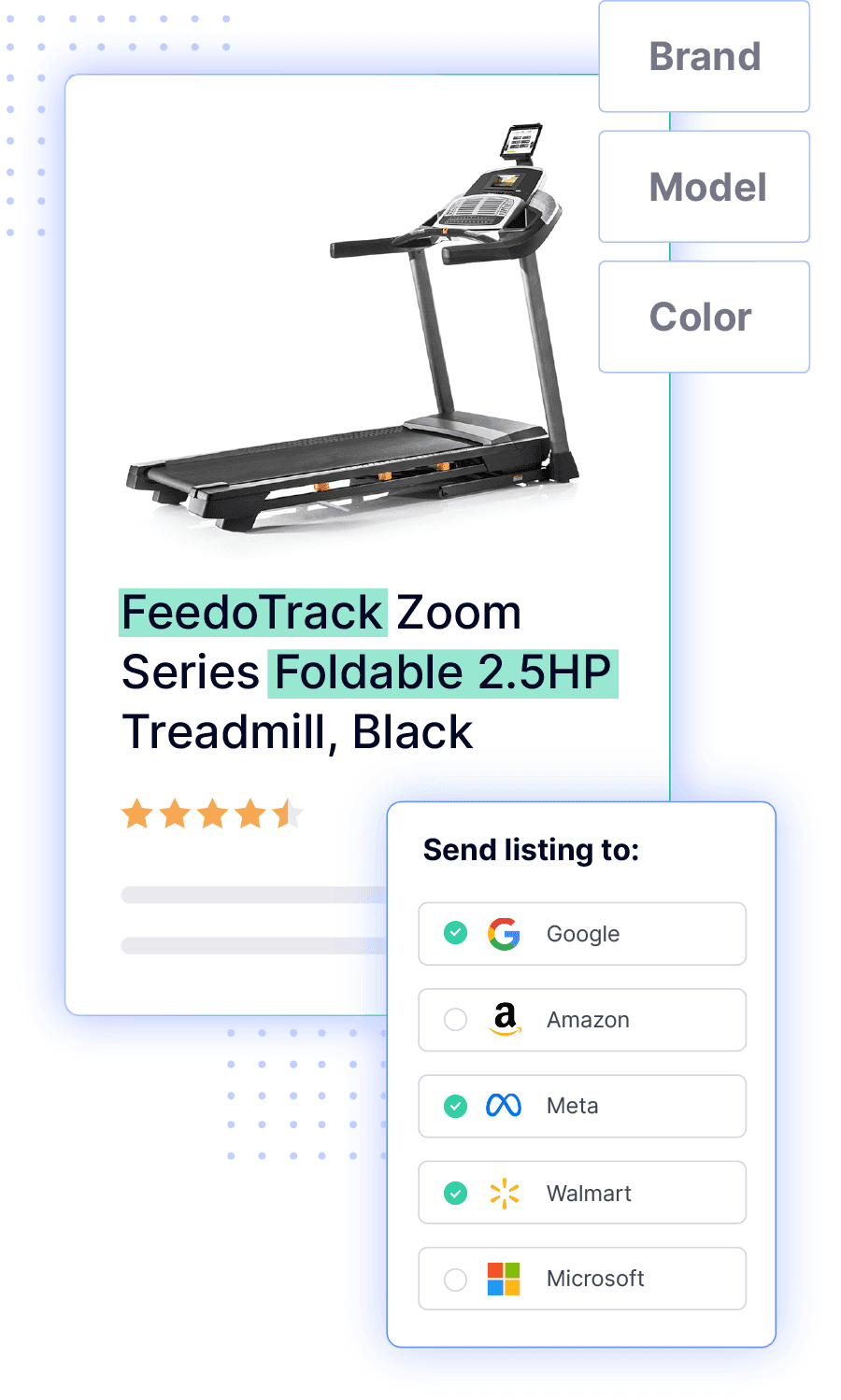 Listing of a Treadmill showcasing the ability to send to different marketplaces 