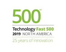 Award logo featuring a large lime green number 500 above text that reads "Technology Fast 500 2019 NORTH AMERICA" and "25 years of innovation."