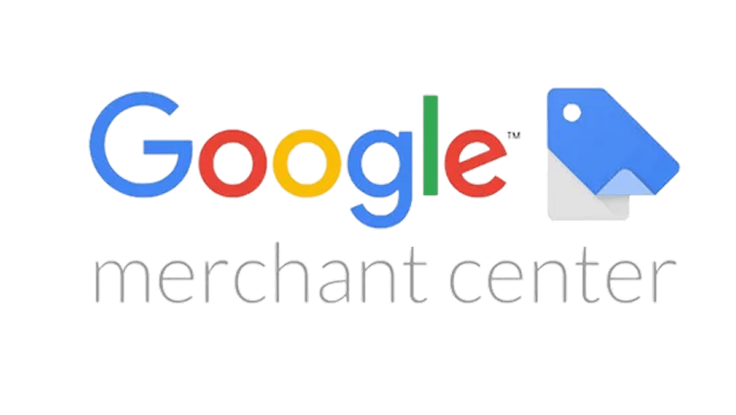 Google Merchant Center logo with a blue price tag icon.