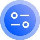 Blue circular icon featuring white toggle or slider symbols.