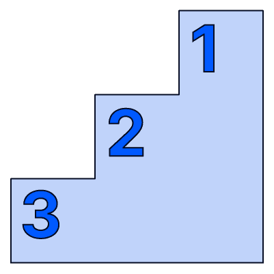 A periwinkle-colored three-step podium. The numbers "1", "2", and "3" are written in blue on each respective level, ascending from left to right.
