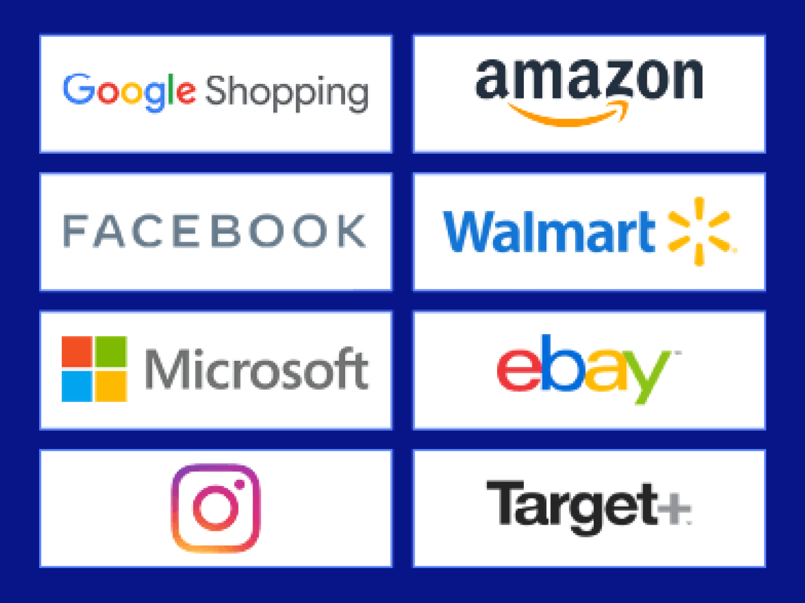 Supported channels: Google Shopping, Amazon, Facebook, Walmart, Microsoft, eBay, Instagram, and Target Plus.