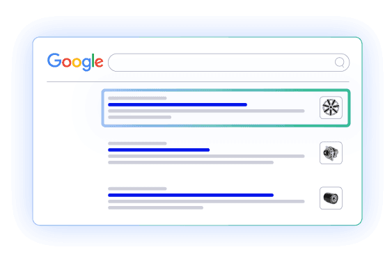 Auto parts product listings appearing on Google search results for a hubcap, alternator, and oil filter.