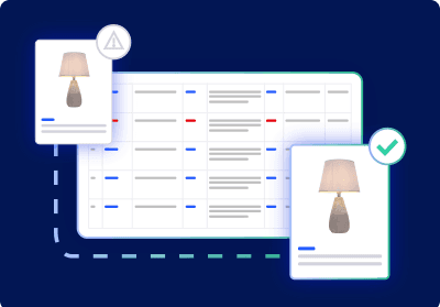 Digital interface showing automated product error detection and correction for a lamp listing.