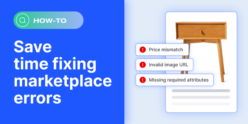 How-to guide showing marketplace error messages: price mismatch, invalid image URL, and missing required attributes.