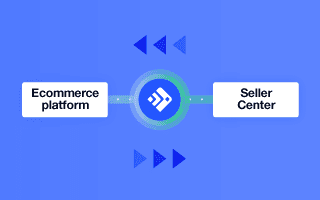 Diagram of product and order synchronization via the Feedonomics platform between an ecommerce platform and Seller Center.