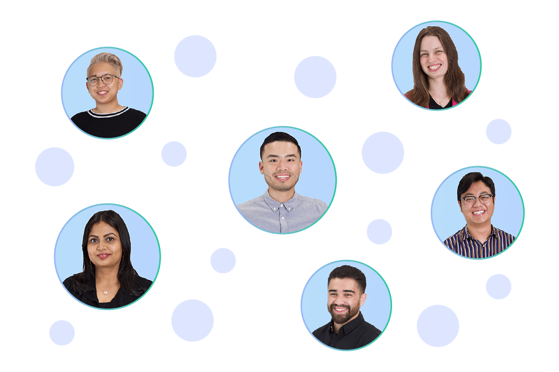 Diverse team member headshots in circles