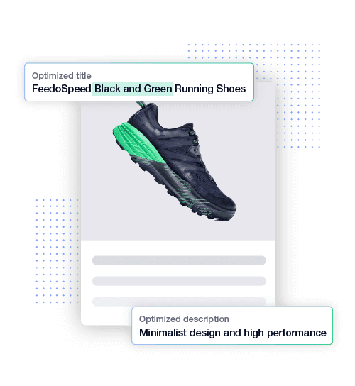 Optimized product title and description for a black and green running shoe.