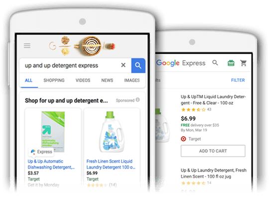 phones displaying google express