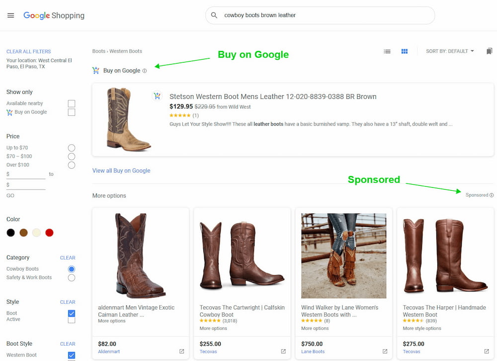Google Shopping ads showing free listings