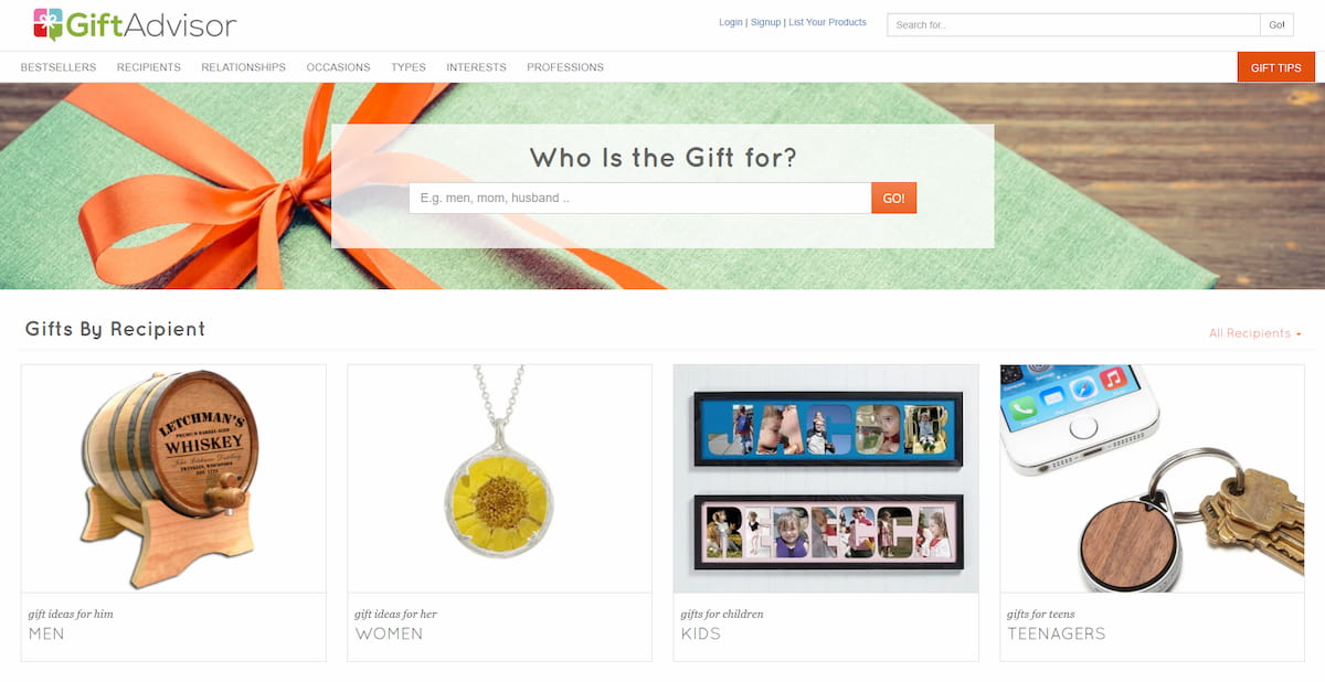 GiftAdvisor homepage