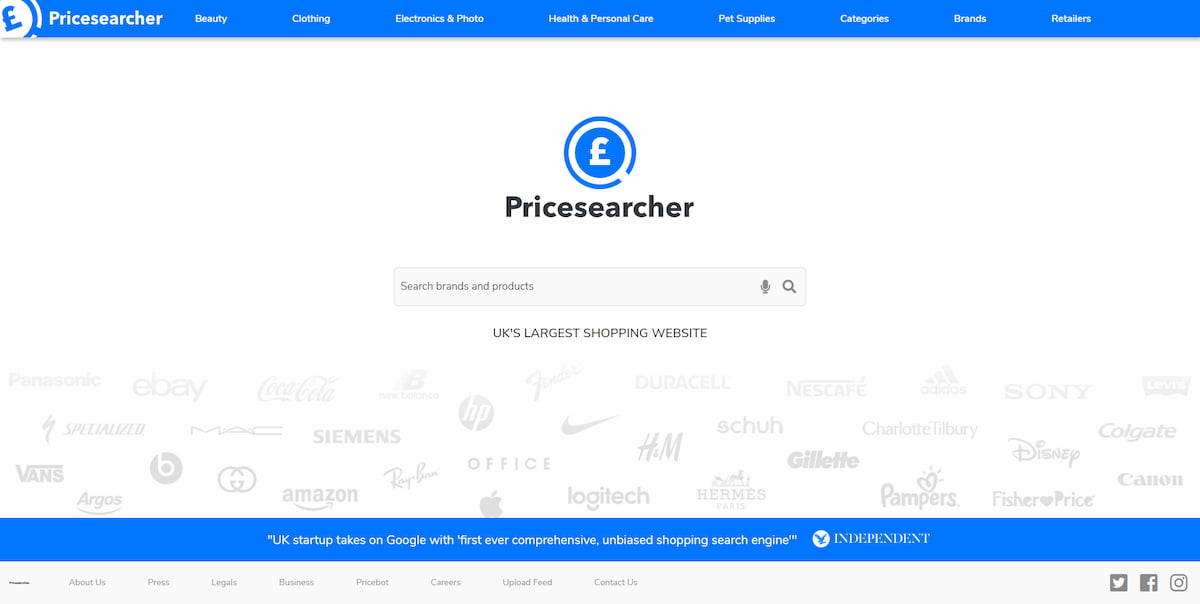 Pricesearcher homepage