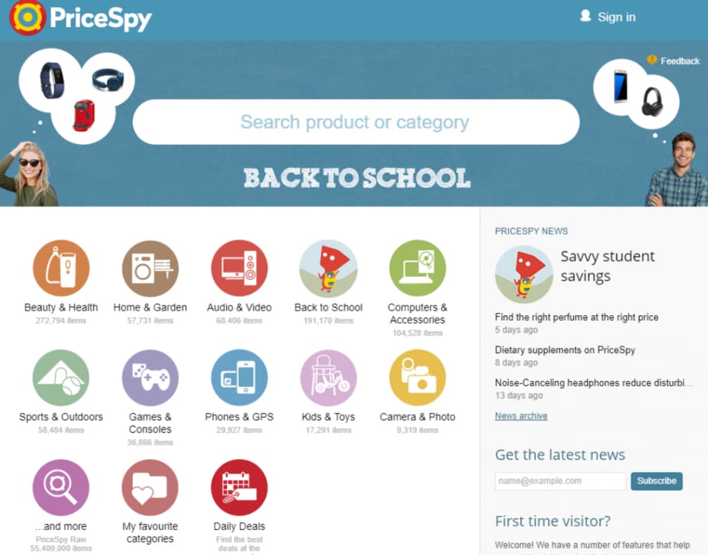 PriceSpy homepage