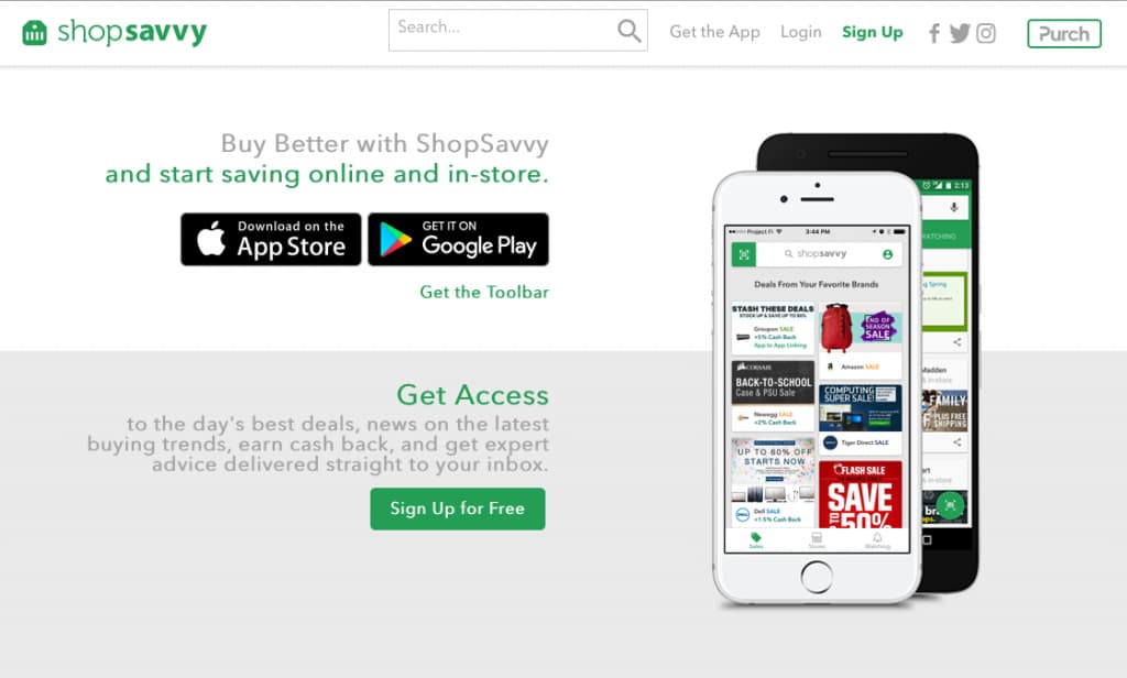 ShopSavvy homepage