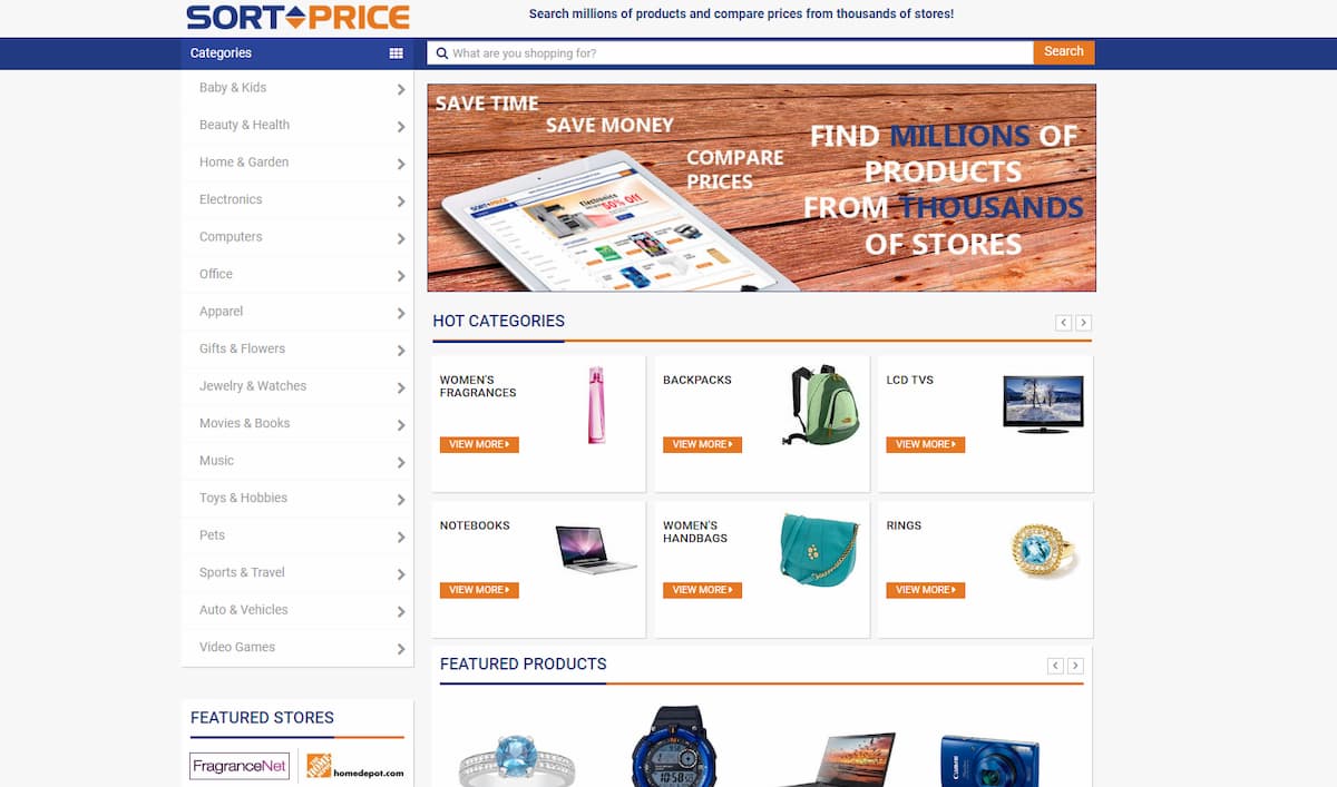 SortPrice homepage