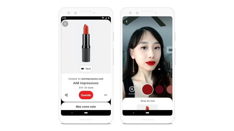 App example of Pinterest Virtual Try On with a young woman trying on lipstick