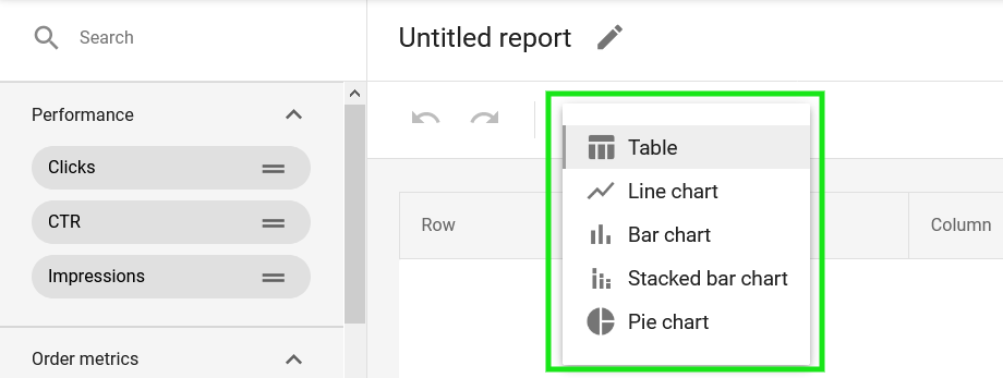 Google Merchant Center custom report view types