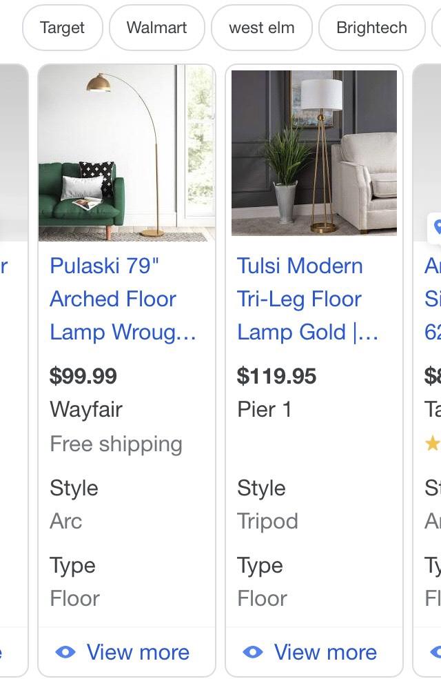 Google shopping ad listing extra properties for lamp listings.