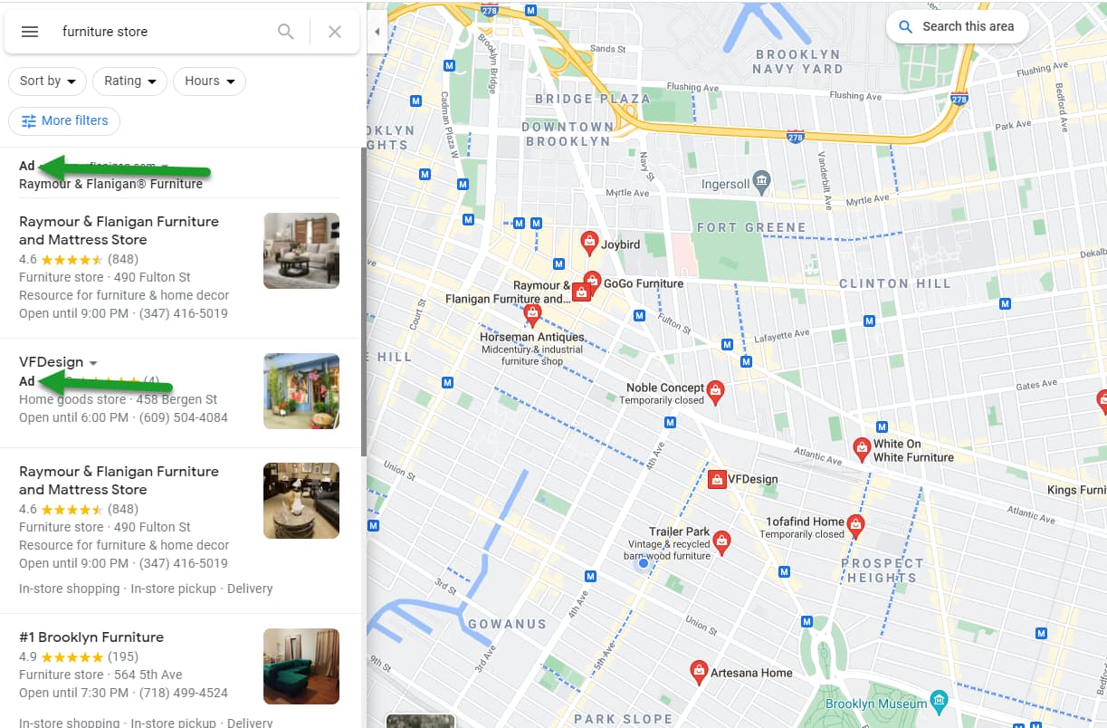 Local search ad indicators in Google Maps