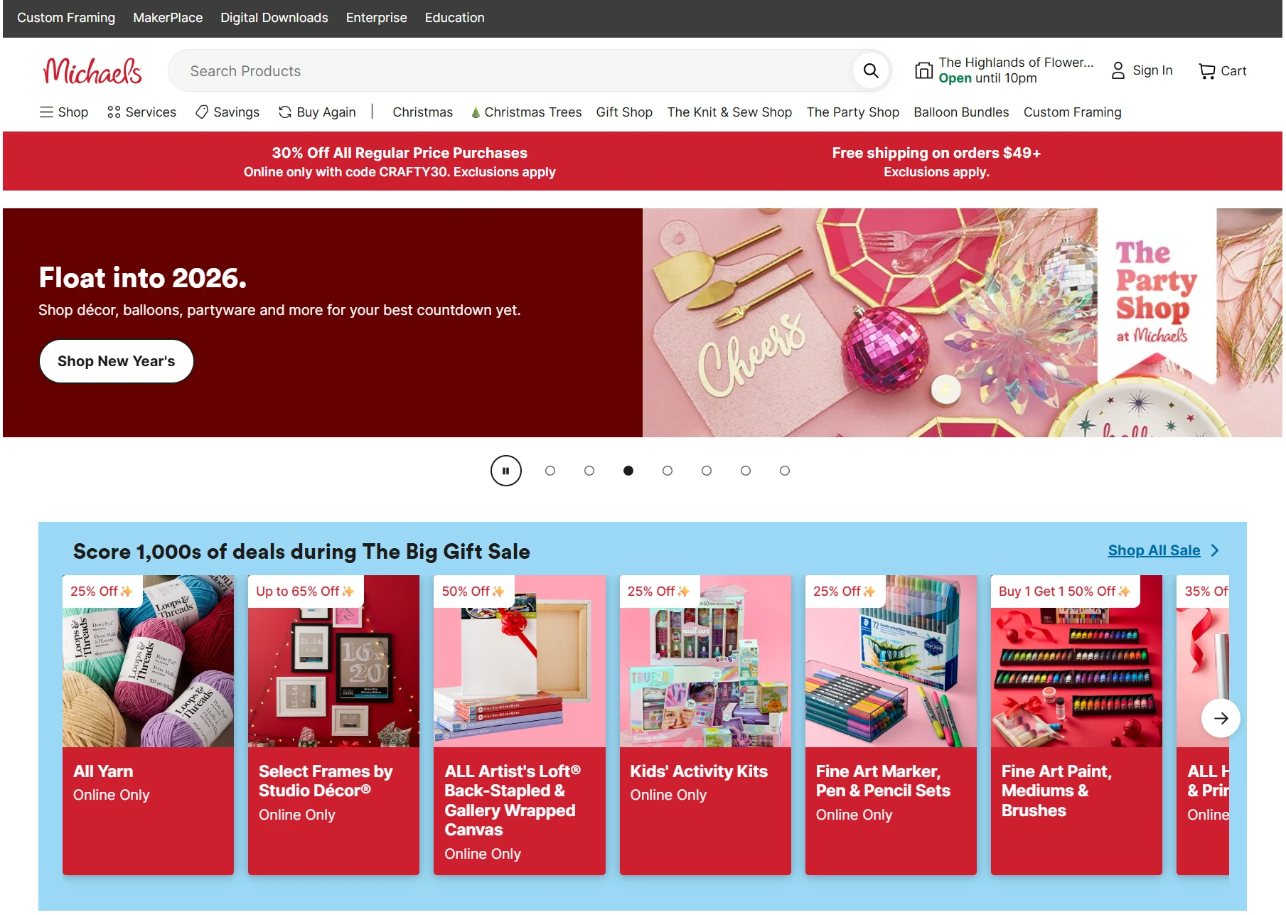 Screenshot of Michaels Marketplace website